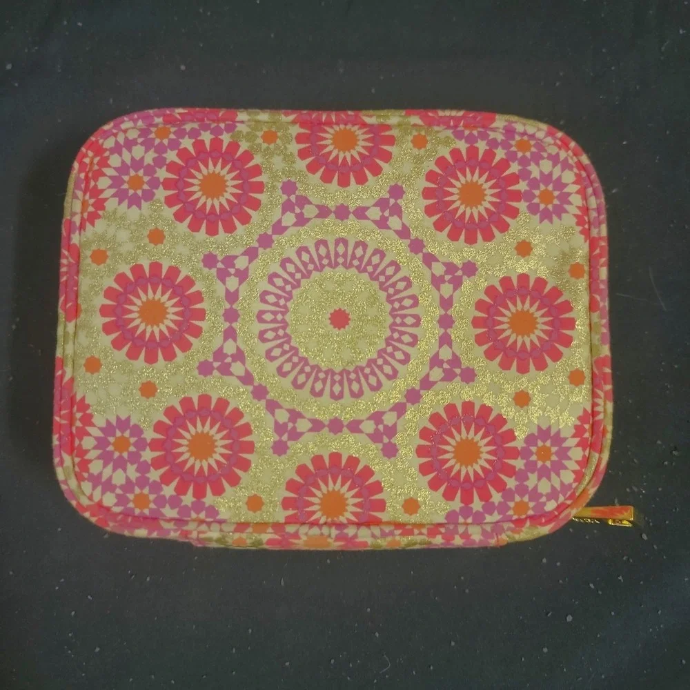 Estee Lauder Pink Gold Geometric Cosmetic Bag Makeup Pouch Zip Case